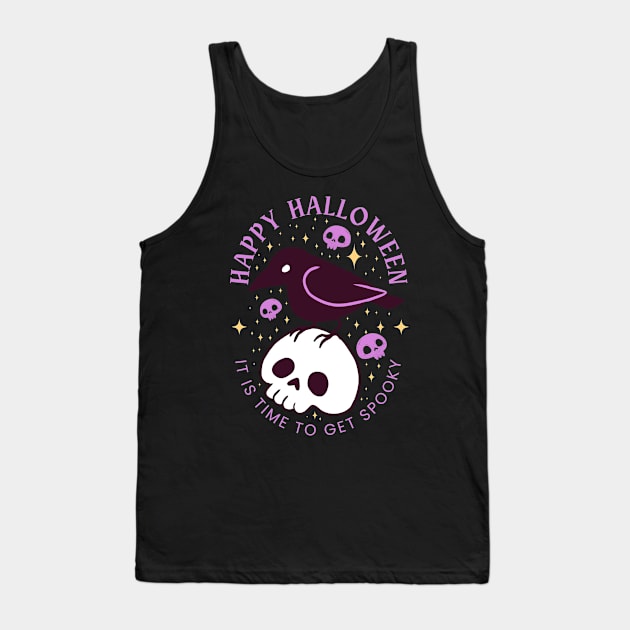 Happy halloween it is time to get spooky a cute crow on a skull Tank Top by Yarafantasyart